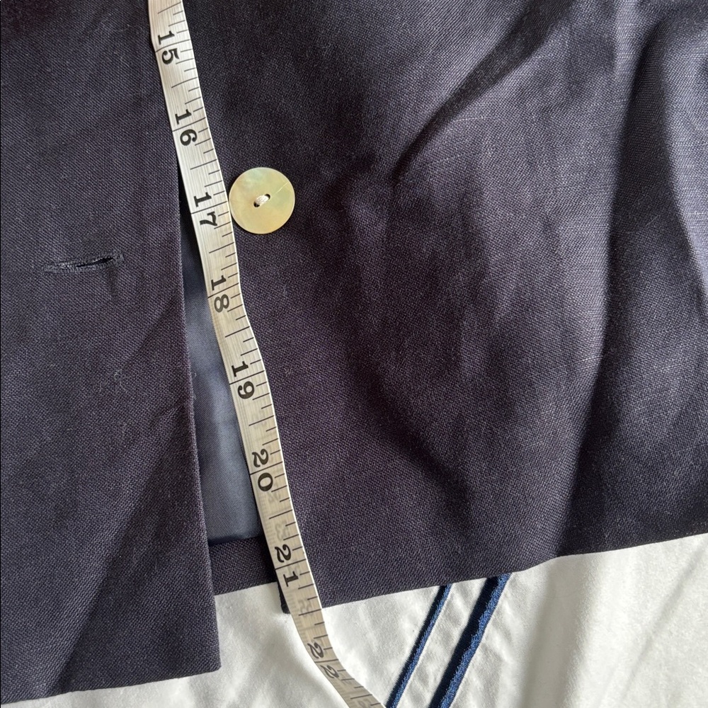 Navy Button-Front 3/4 Sleeve linen blend lined jacket. - Picture 13 of 16